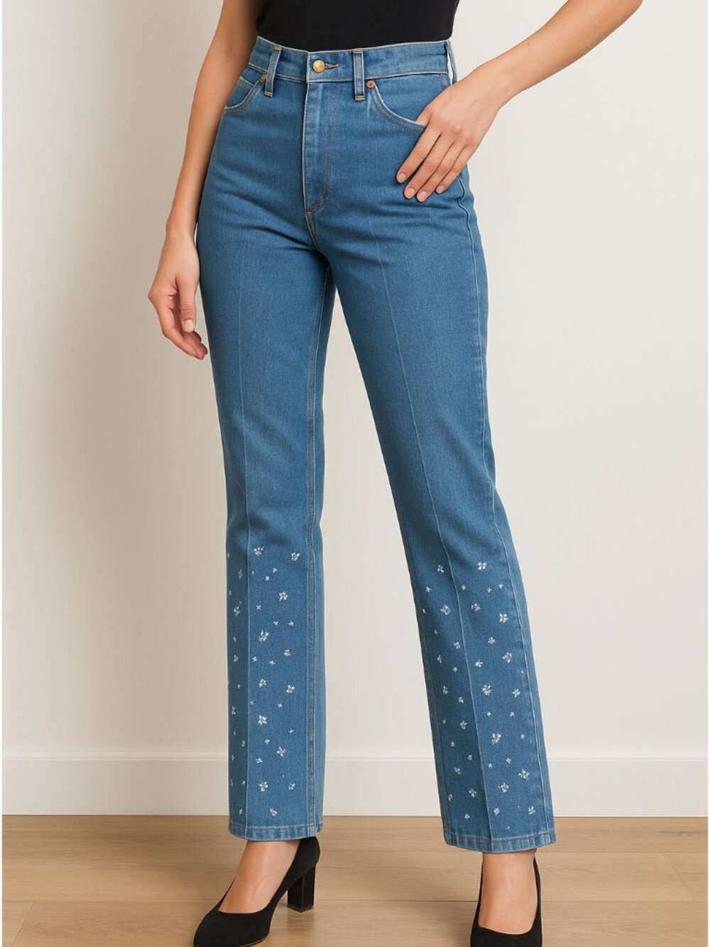 Vintage Wrangler Cowboy Cut Straight Leg Printed Women’s Jeans 31x36 USA Talon